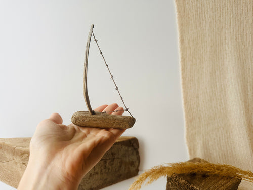 Baltic Driftwood Sailboat – Wooden Ship Sculpture No.11