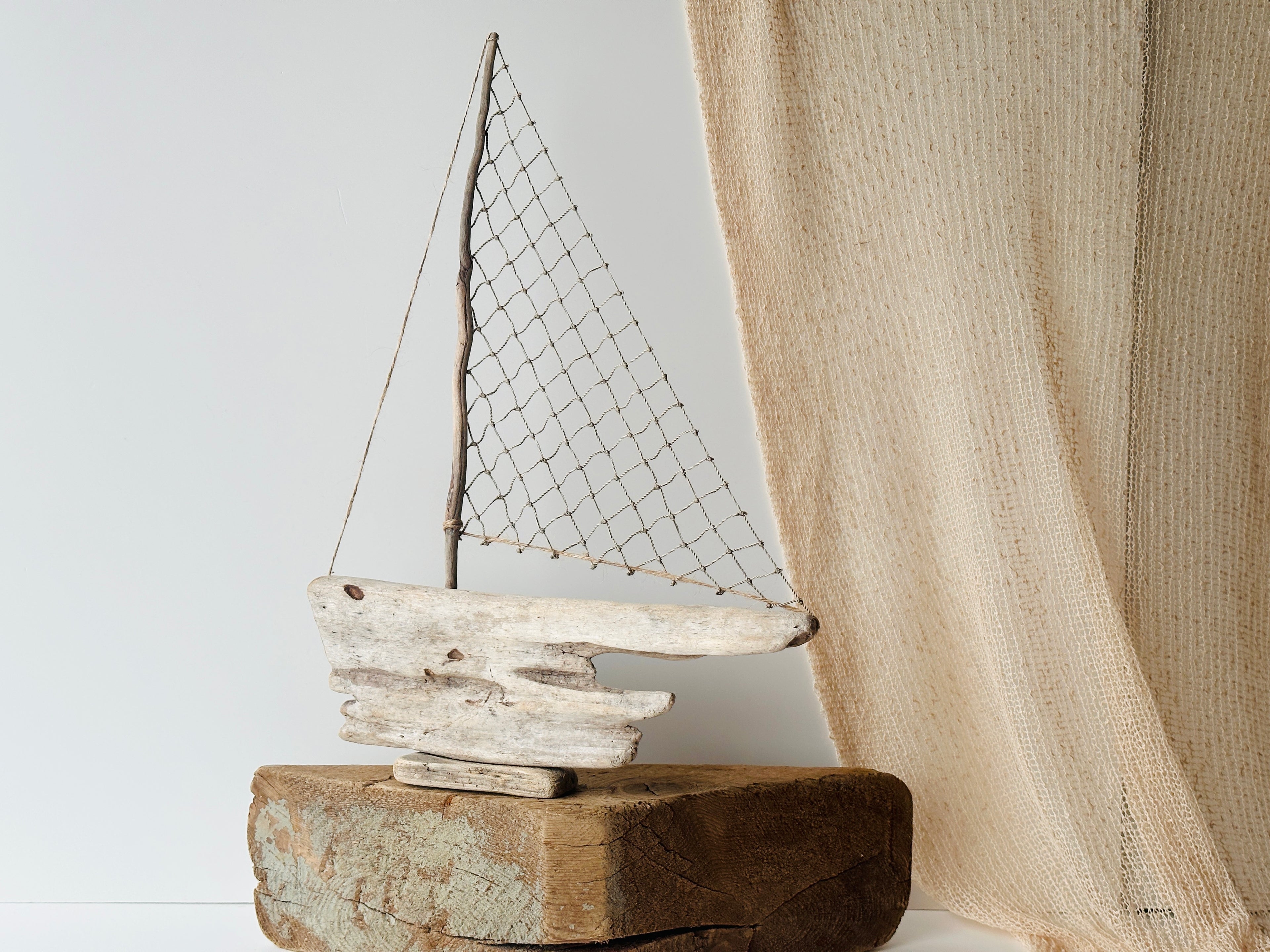Baltic Driftwood Sailboat – Wooden Ship Sculpture No.28