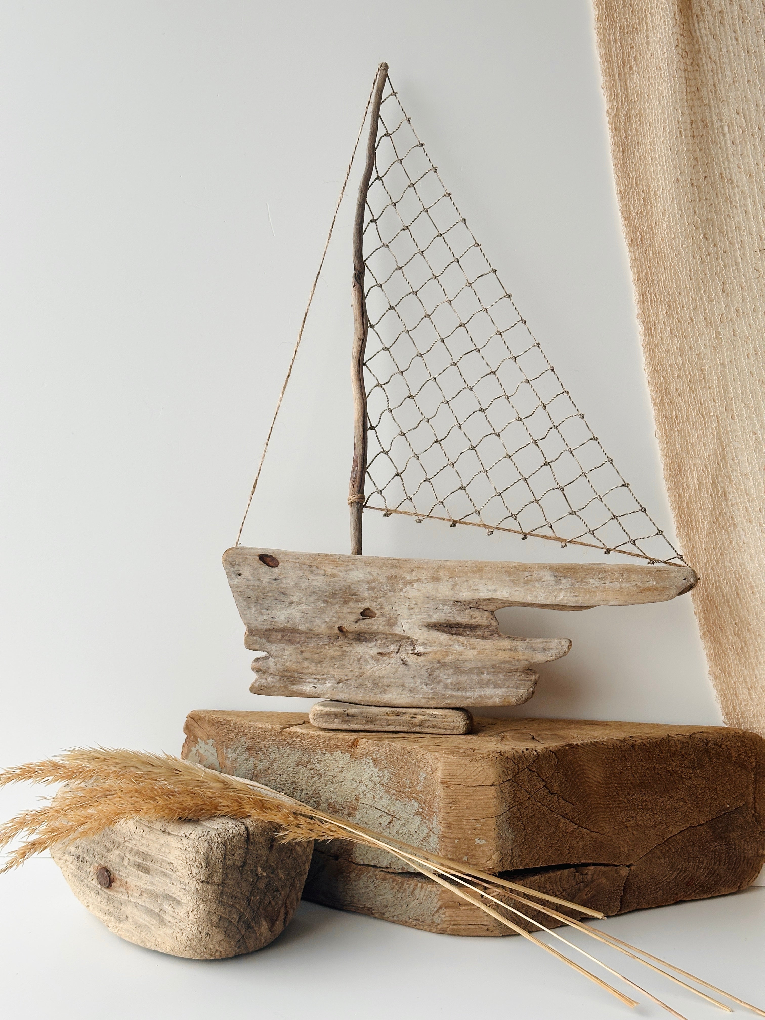 Baltic Driftwood Sailboat – Wooden Ship Sculpture No.28
