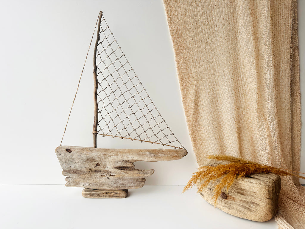 Baltic Driftwood Sailboat – Wooden Ship Sculpture No.28