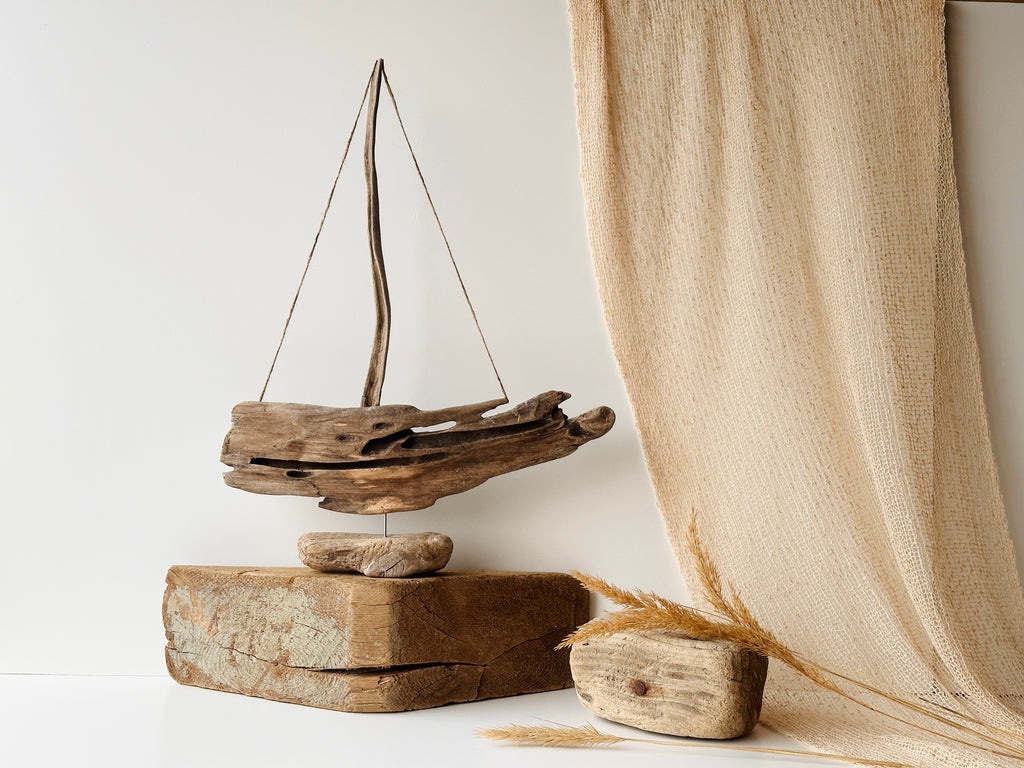 Baltic Driftwood Sailboat – Wooden Ship Sculpture No.29