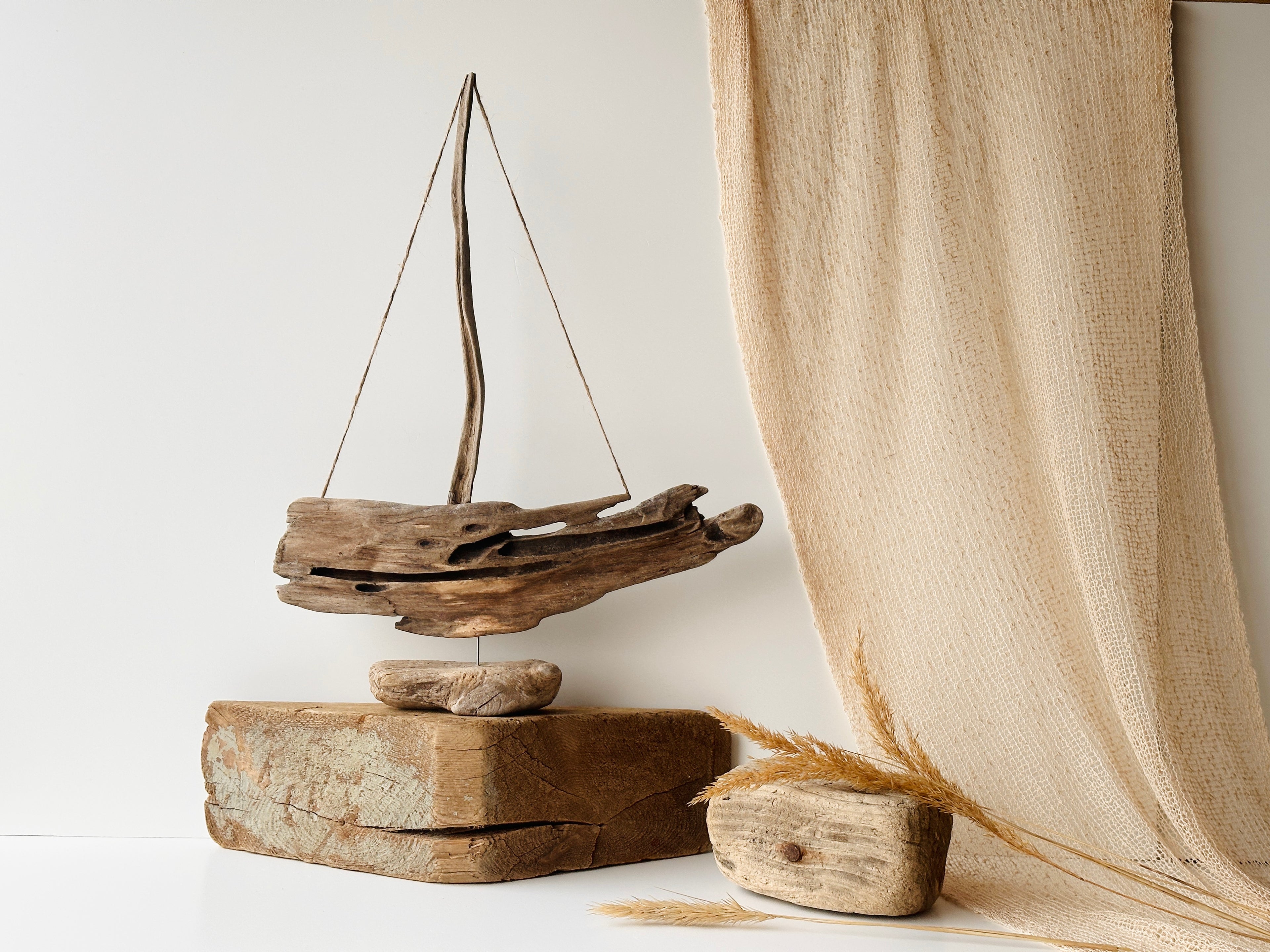 Baltic Driftwood Sailboat – Wooden Ship Sculpture No.29