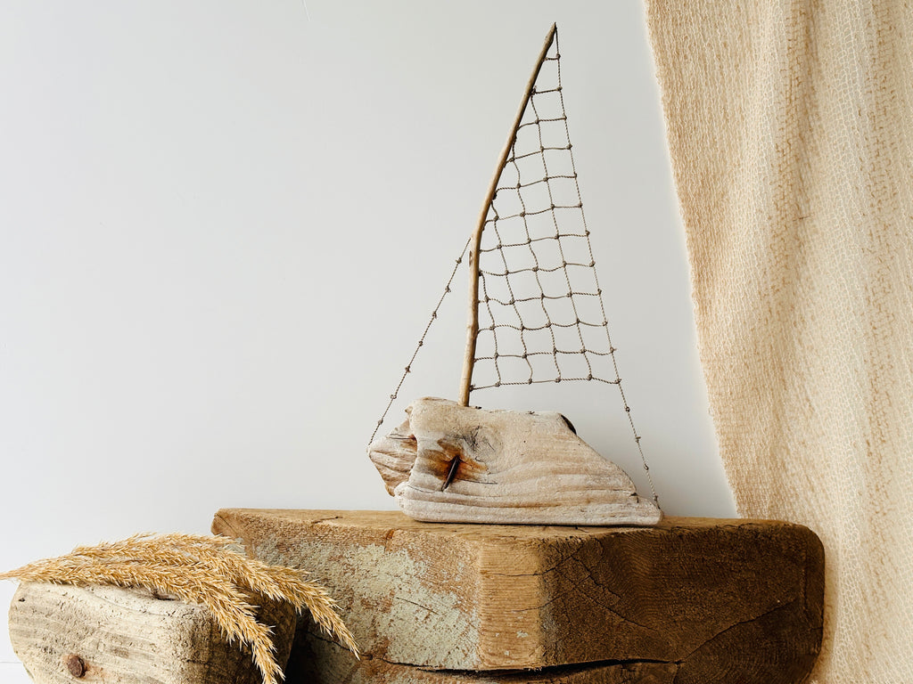 Baltic Driftwood Sailboat – Wooden Ship Sculpture No.22