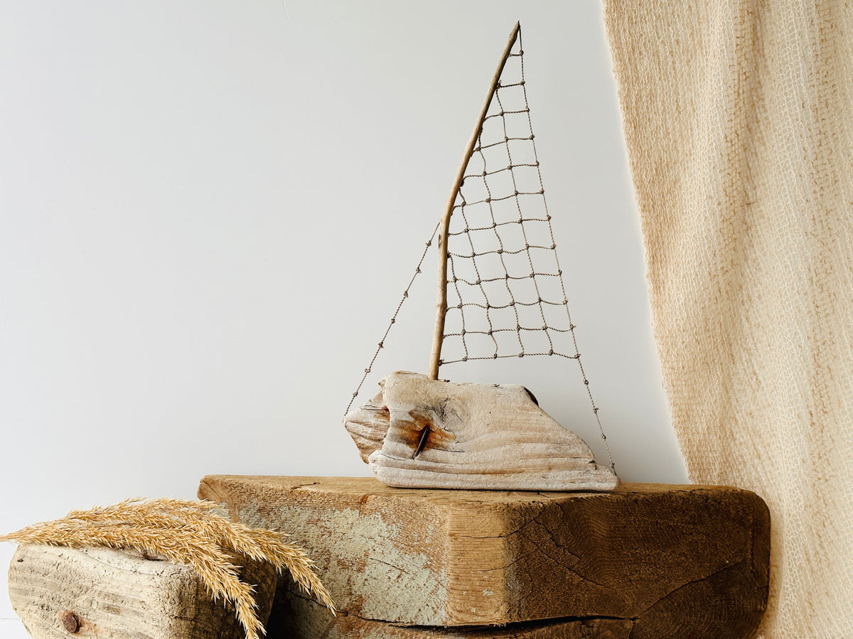 Baltic Driftwood Sailboat – Wooden Ship Sculpture No.22