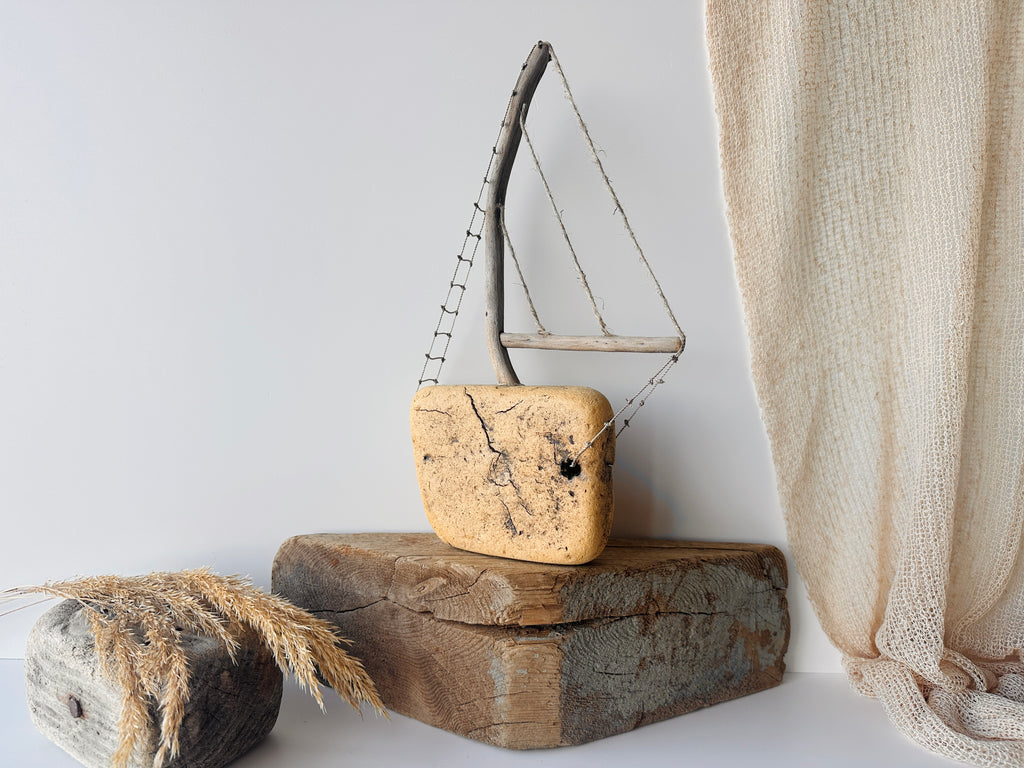 Baltic Driftwood Sailboat – Wooden Ship Sculpture No.24