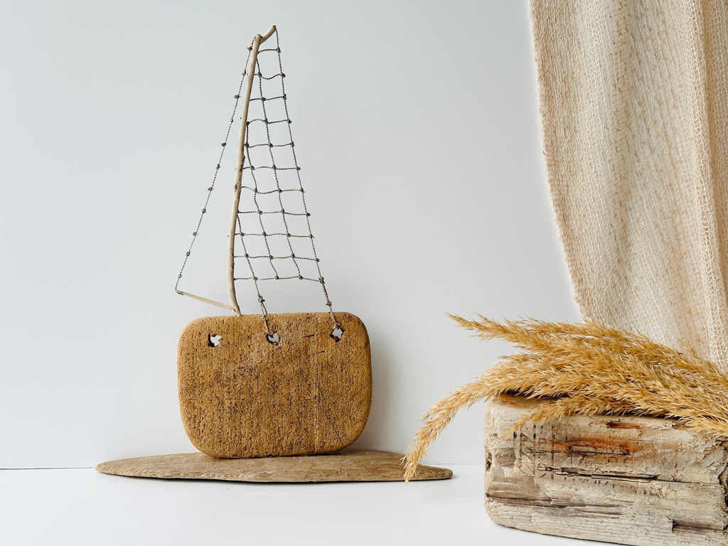 Baltic Driftwood Sailboat – Wooden Ship Sculpture No.32