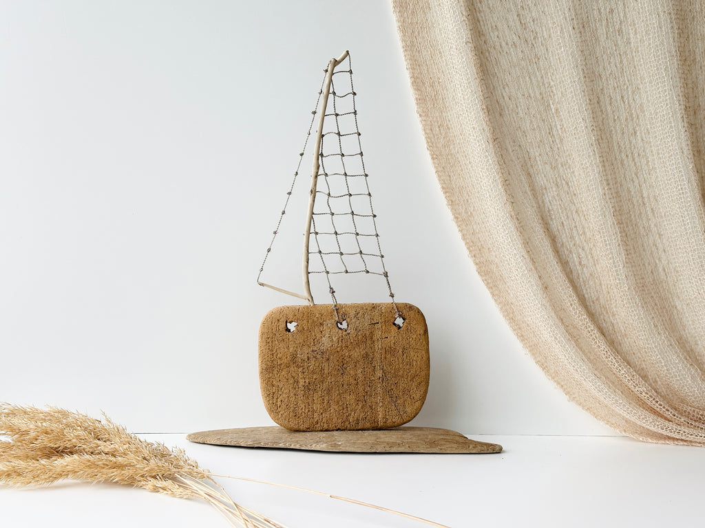Baltic Driftwood Sailboat – Wooden Ship Sculpture No.32