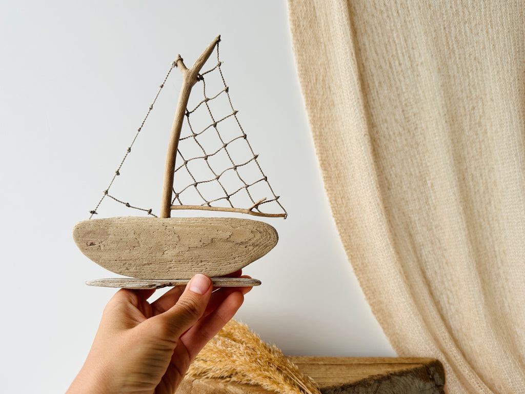 Baltic Driftwood Sailboat – Wooden Ship Sculpture No.35