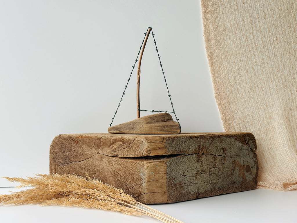 Baltic Driftwood Sailboat – Wooden Ship Sculpture No.34