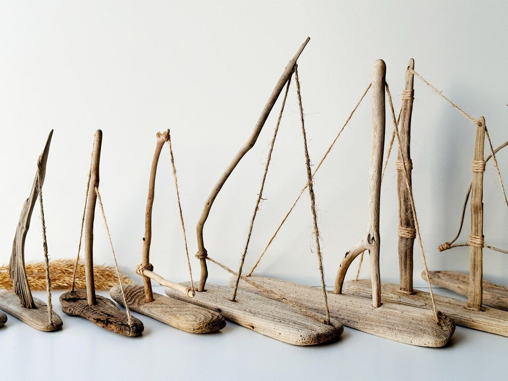 Baltic Driftwood Sailboat – Wooden Ship Sculpture No.26