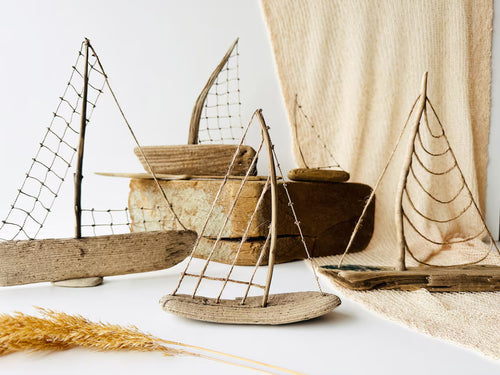 Baltic Driftwood Sailboat – Wooden Ship Sculpture No.12
