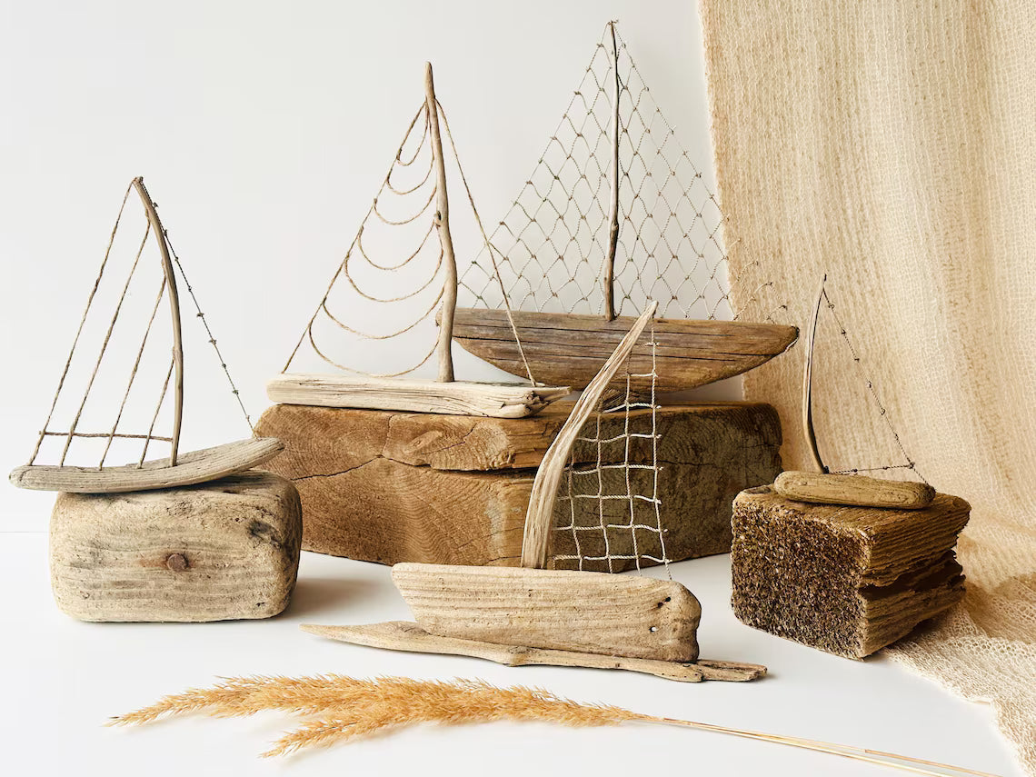 Baltic Driftwood Sailboat – Wooden Ship Sculpture No.35