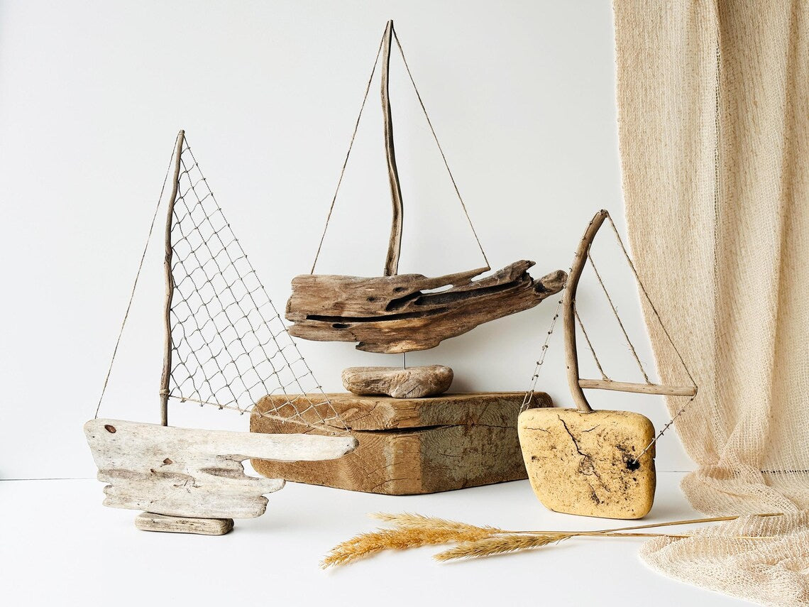 Baltic Driftwood Sailboat – Wooden Ship Sculpture No.29