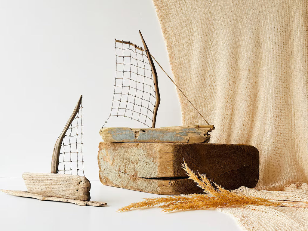 Baltic Driftwood Sailboat – Wooden Ship Sculpture No.32