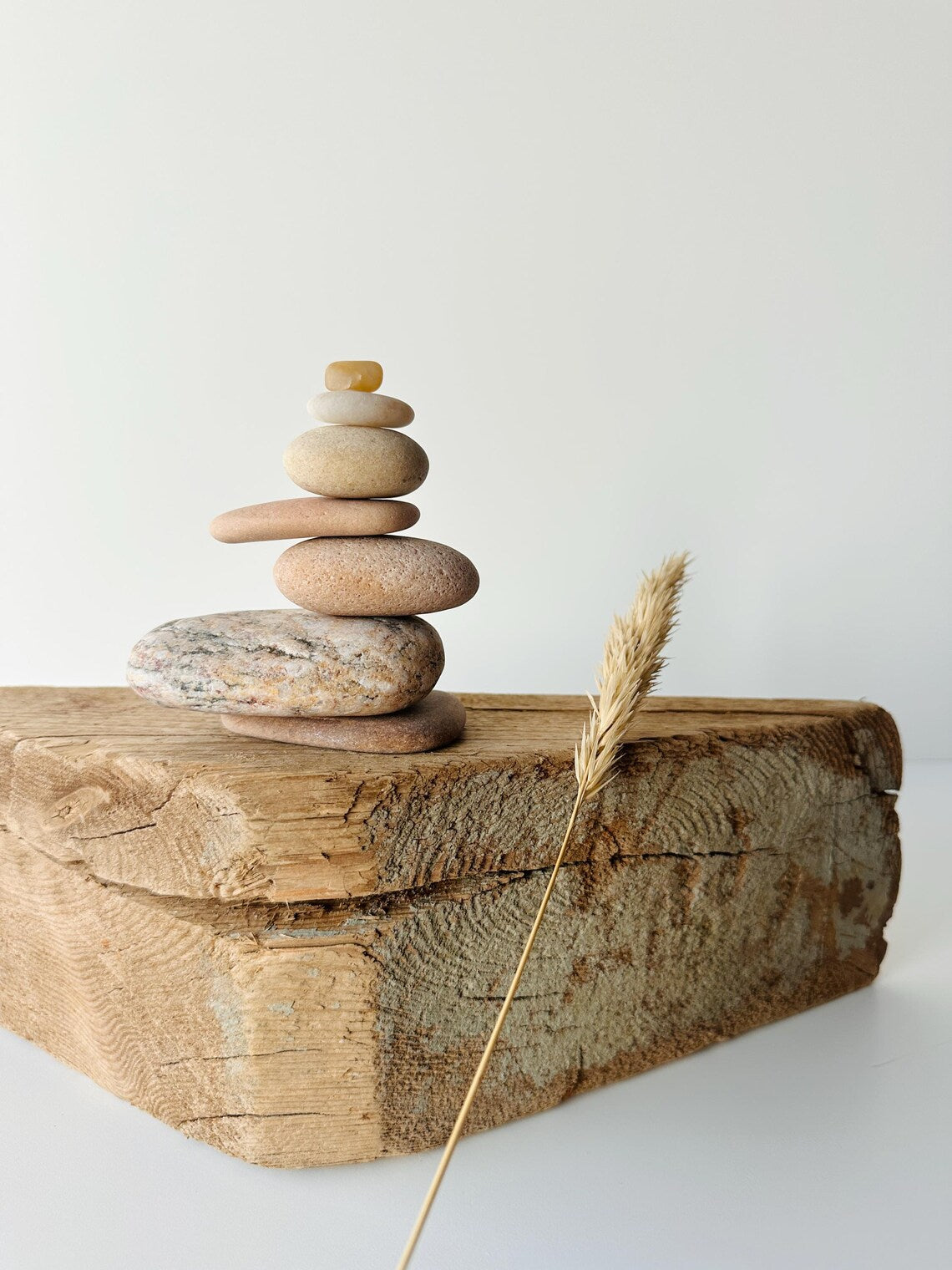 Baltic Sea Japandi Zen Balance Stones – 7-Stone Wabi Sabi Sculpture for Desk, Shelf & Meditation Decor
