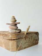 Baltic Sea Japandi Zen Balance Stones – 7-Stone Wabi Sabi Sculpture for Desk, Shelf & Meditation Decor