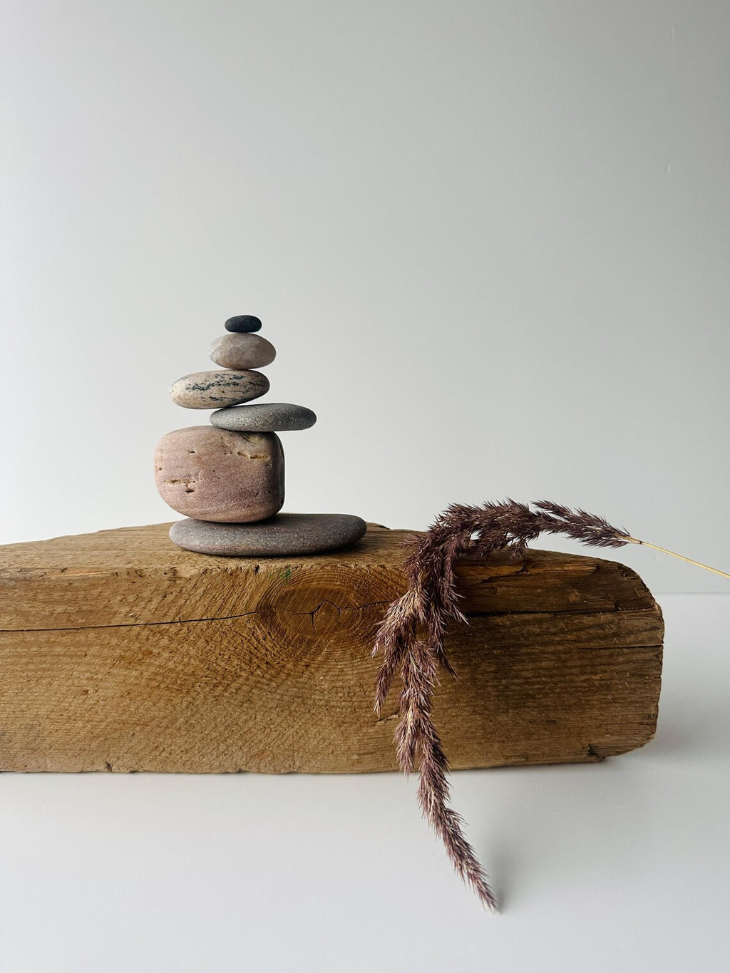 Baltic Sea Zen Garden Stone Cairn – 6-Stone Wabi Sabi Sculpture for Office Desk & Boho Shelf Decor