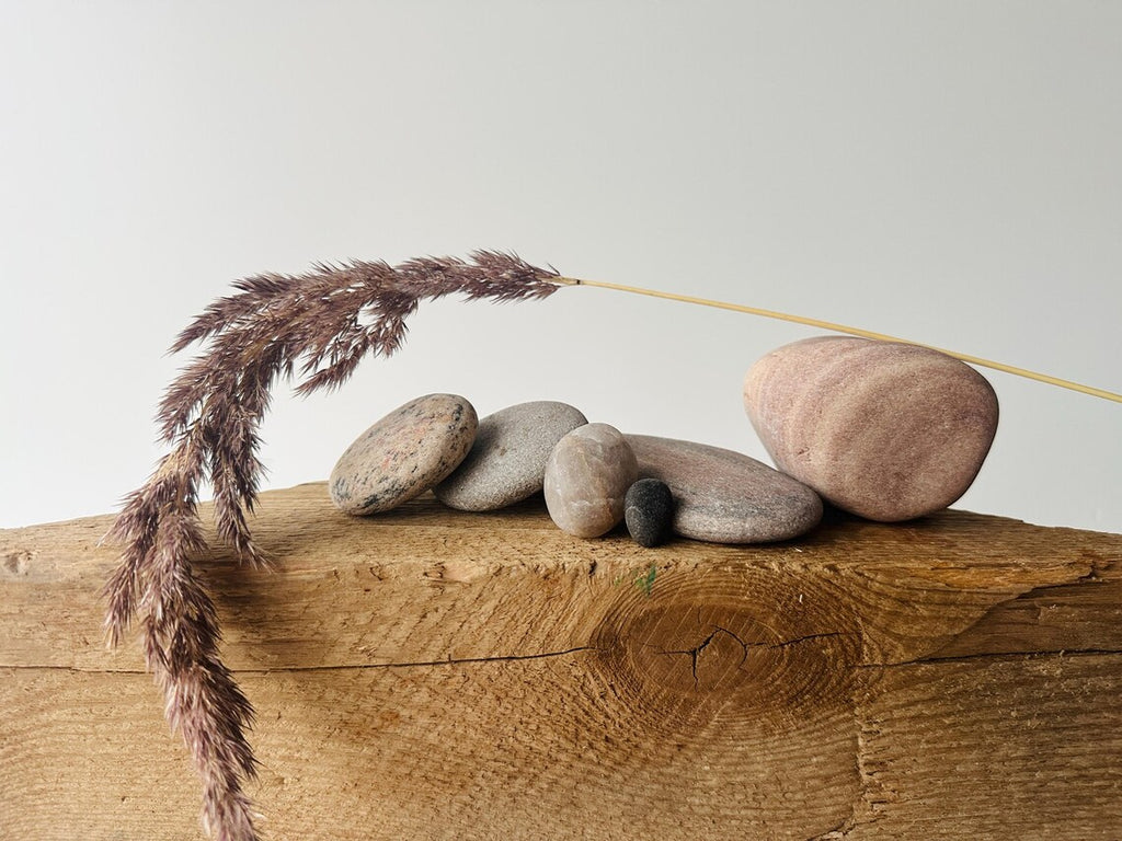 Baltic Sea Zen Garden Stone Cairn – 6-Stone Wabi Sabi Sculpture for Office Desk & Boho Shelf Decor