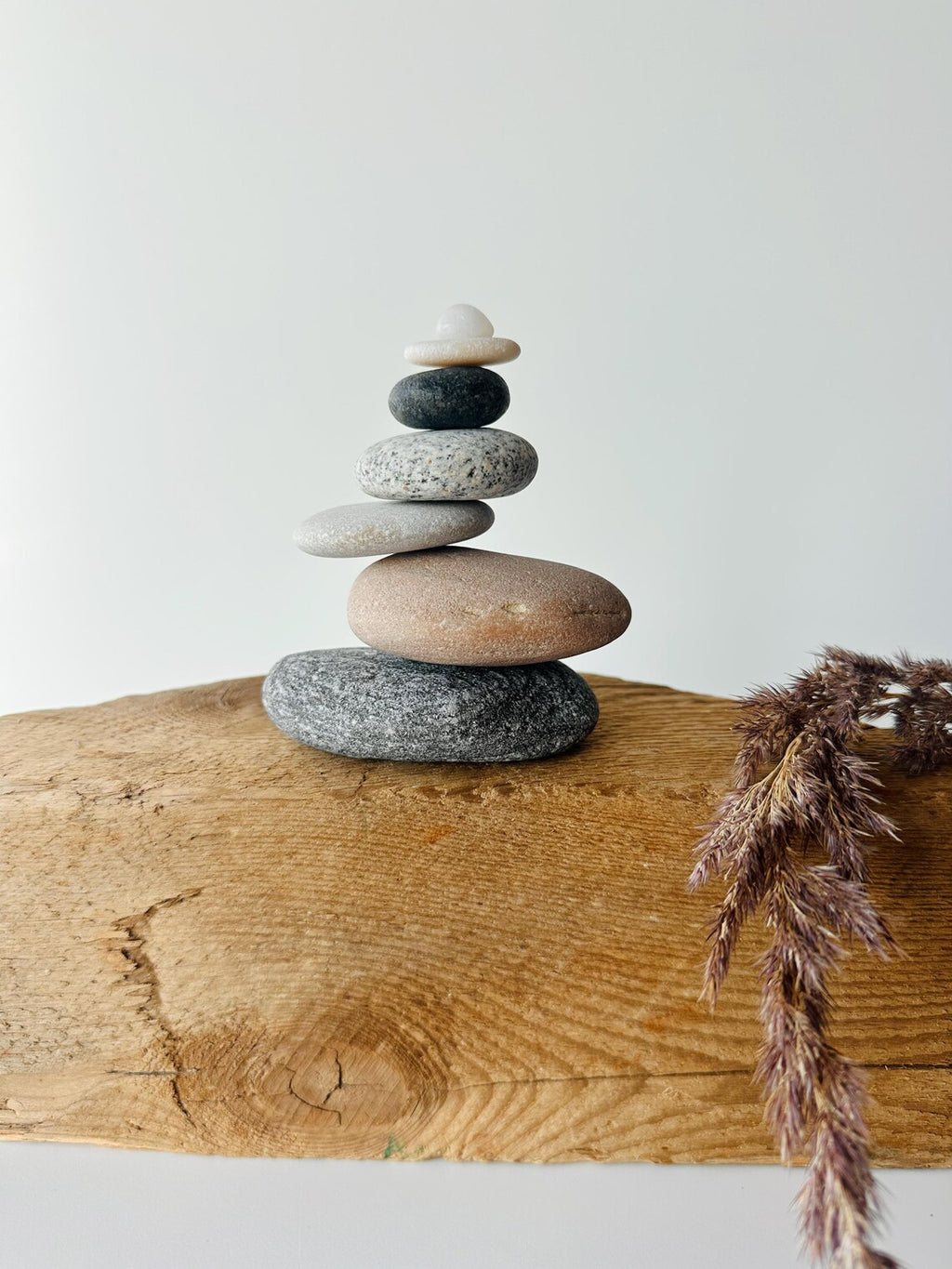 Baltic Sea Zen Balancing Stones – 7-Stone Wabi Sabi Sculpture for Desk, Shelf & Nightstand Decor