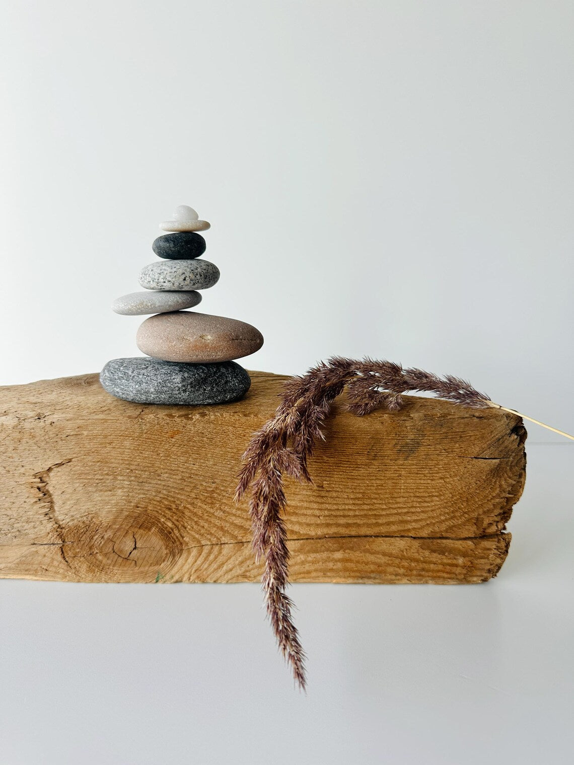Baltic Sea Zen Balancing Stones – 7-Stone Wabi Sabi Sculpture for Desk, Shelf & Nightstand Decor