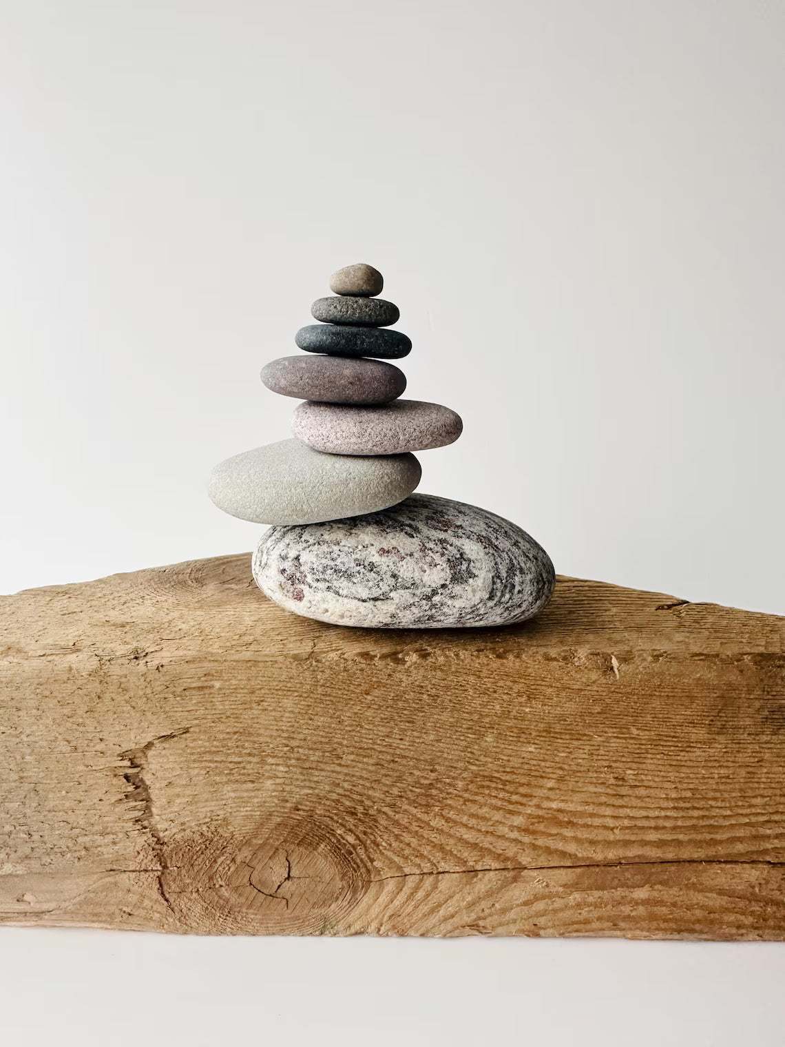 Baltic Sea Balancing Stone Cairn – 7-Stone Meditation Sculpture & Anxiety Relief Gift