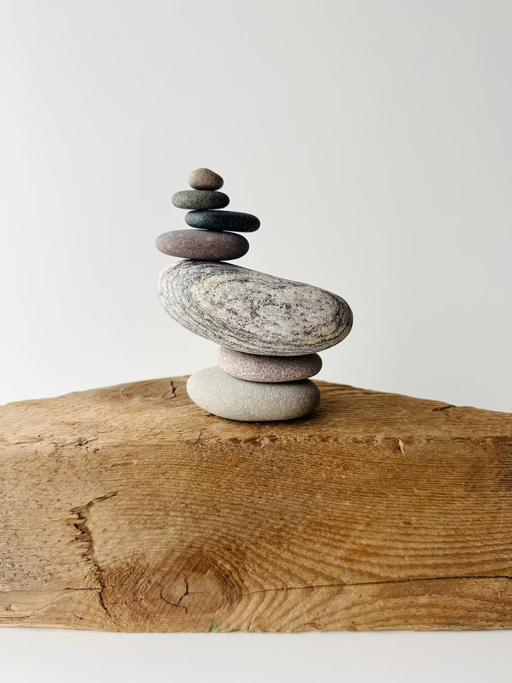 Baltic Sea Balancing Stone Cairn – 7-Stone Meditation Sculpture & Anxiety Relief Gift