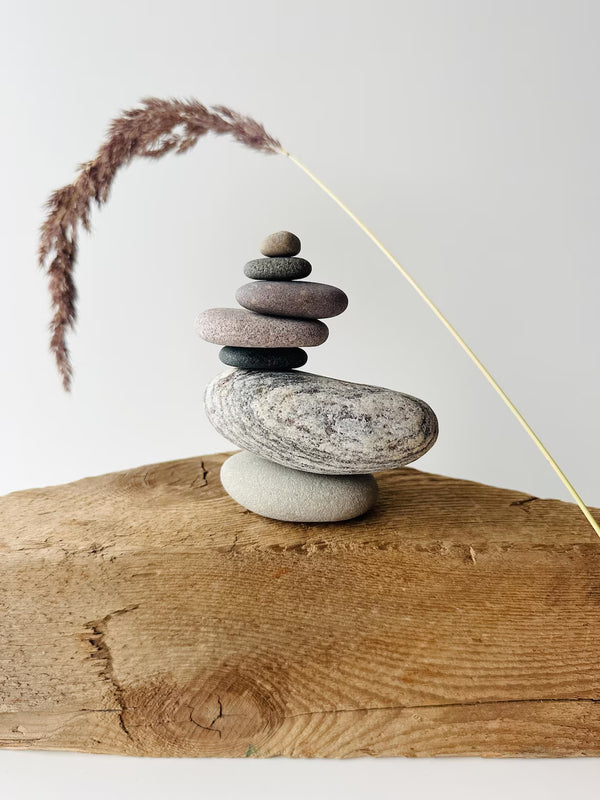 Baltic Sea Balancing Stone Cairn – 7-Stone Meditation Sculpture & Anxiety Relief Gift