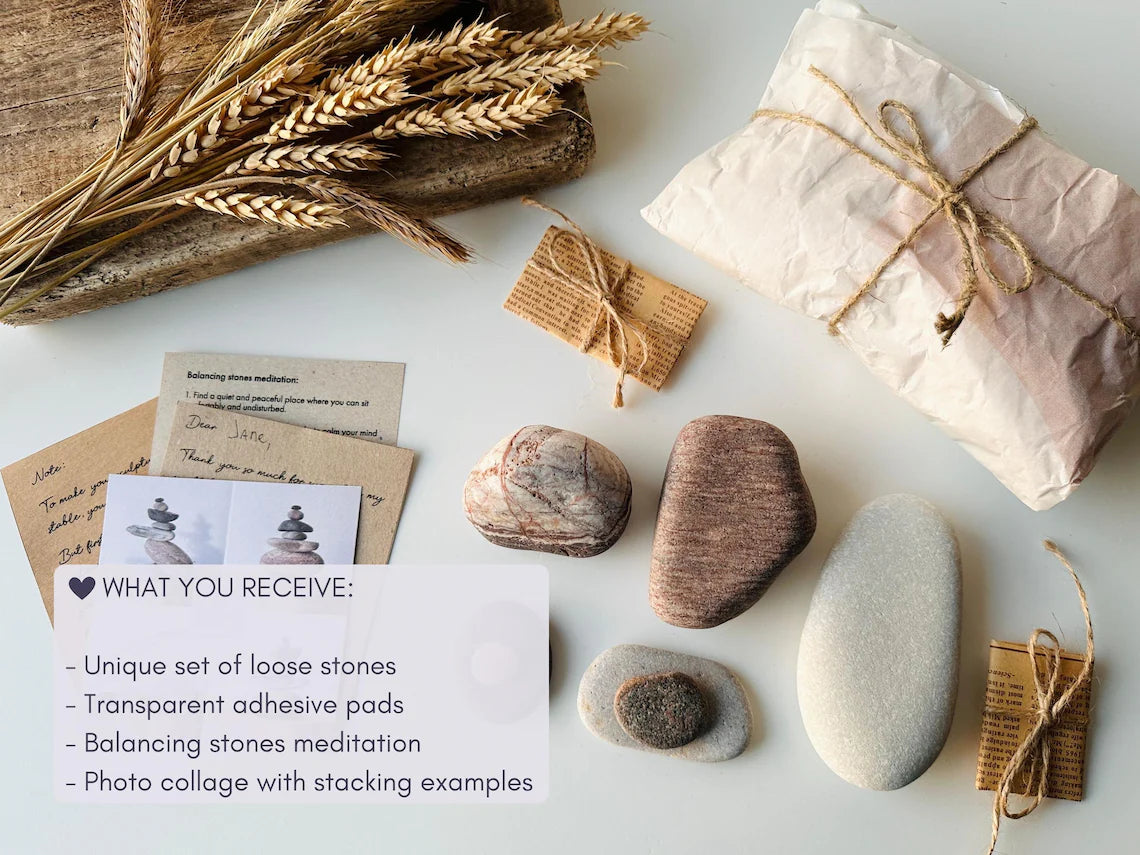 Baltic Sea Balancing Stone Cairn – 7-Stone Meditation Sculpture & Anxiety Relief Gift