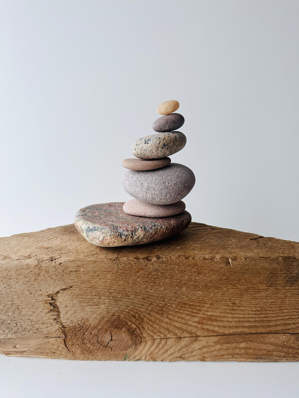 Baltic Sea Balancing Stone Sculpture – 7-Stone Zen Cairn for Meditation & Shelf Decor