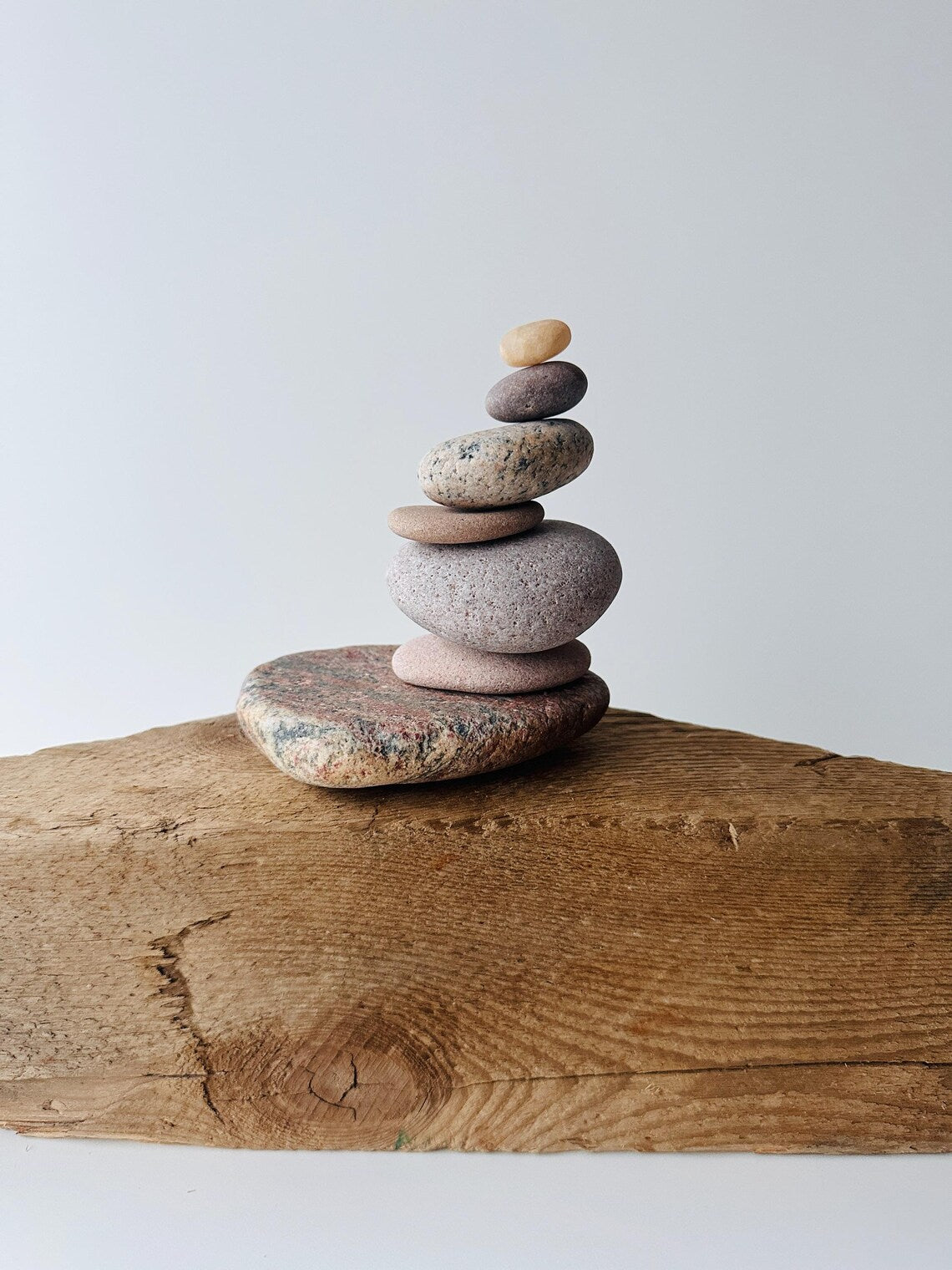 Baltic Sea Balancing Stone Sculpture – 7-Stone Zen Cairn for Meditation & Shelf Decor