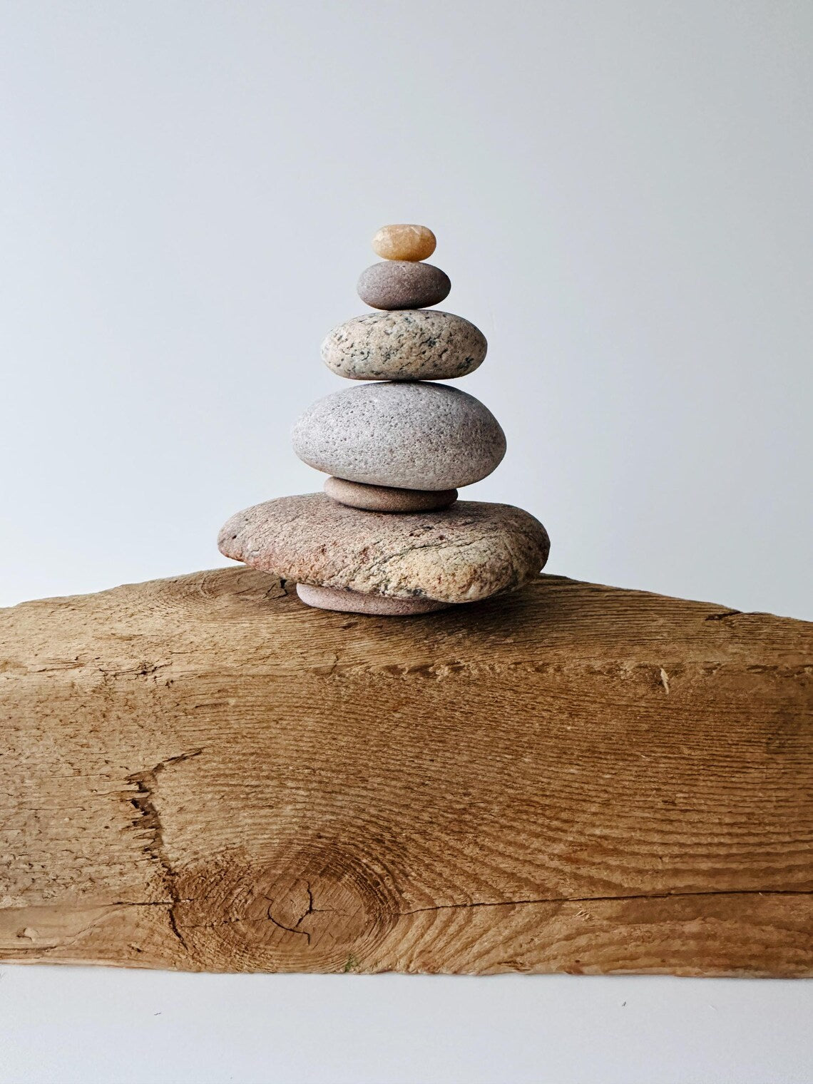 Baltic Sea Balancing Stone Sculpture – 7-Stone Zen Cairn for Meditation & Shelf Decor