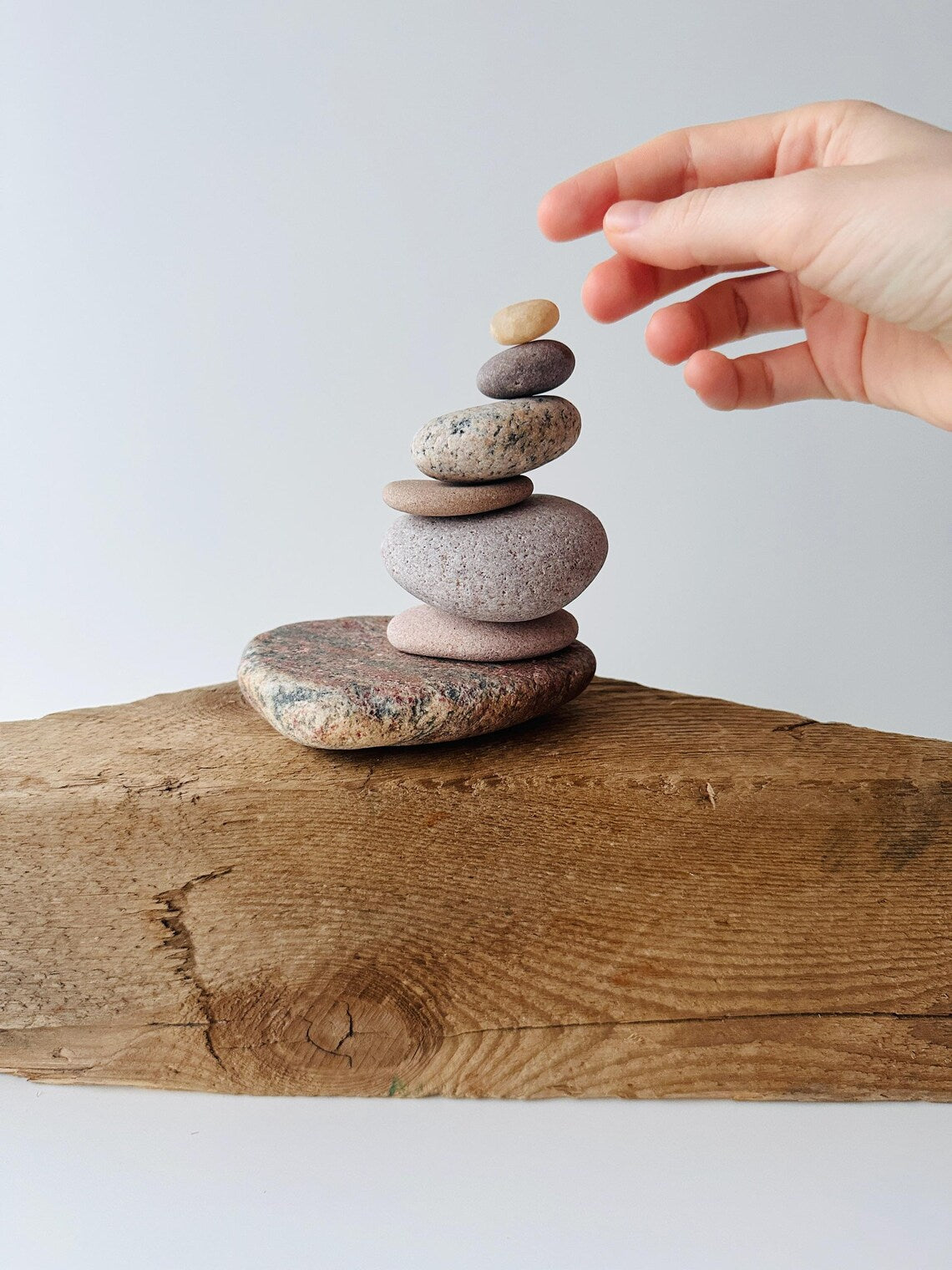 Baltic Sea Balancing Stone Sculpture – 7-Stone Zen Cairn for Meditation & Shelf Decor