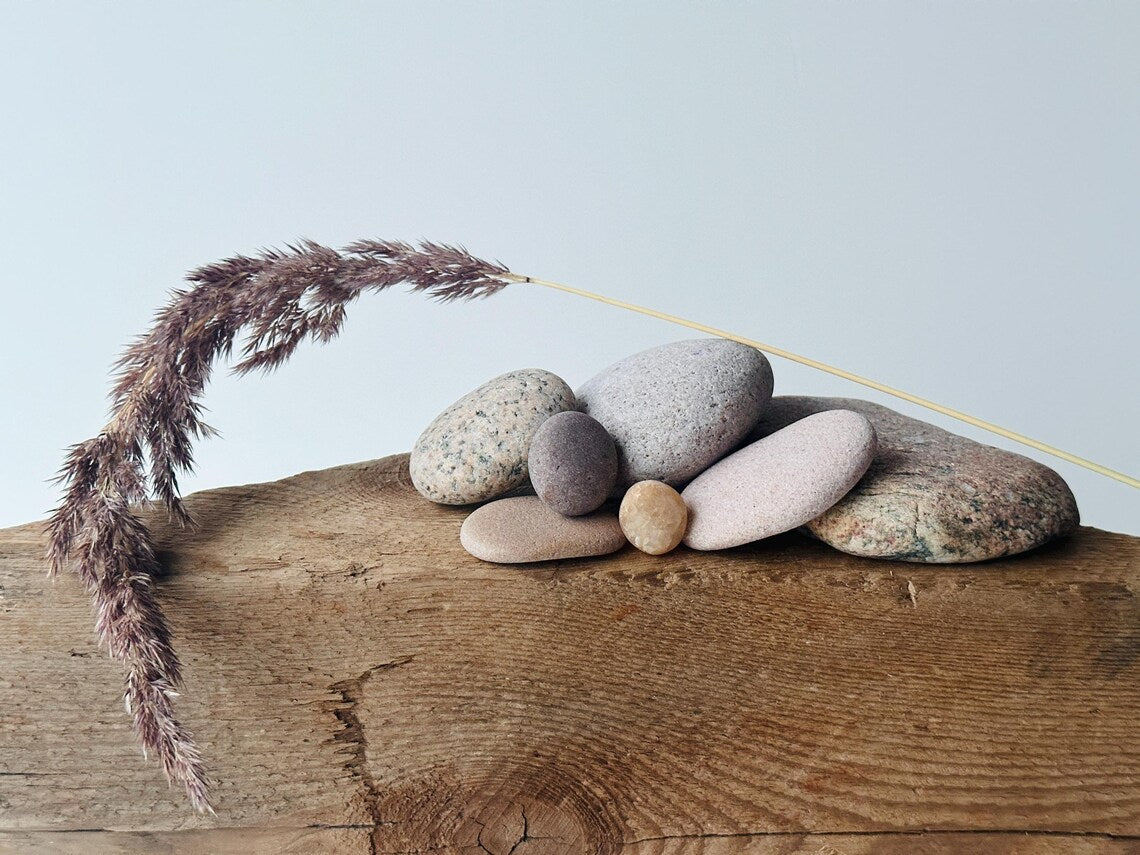 Baltic Sea Balancing Stone Sculpture – 7-Stone Zen Cairn for Meditation & Shelf Decor