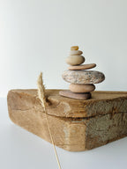 Baltic Sea Japandi Zen Balance Stones – 7-Stone Wabi Sabi Sculpture for Desk, Shelf & Meditation Decor