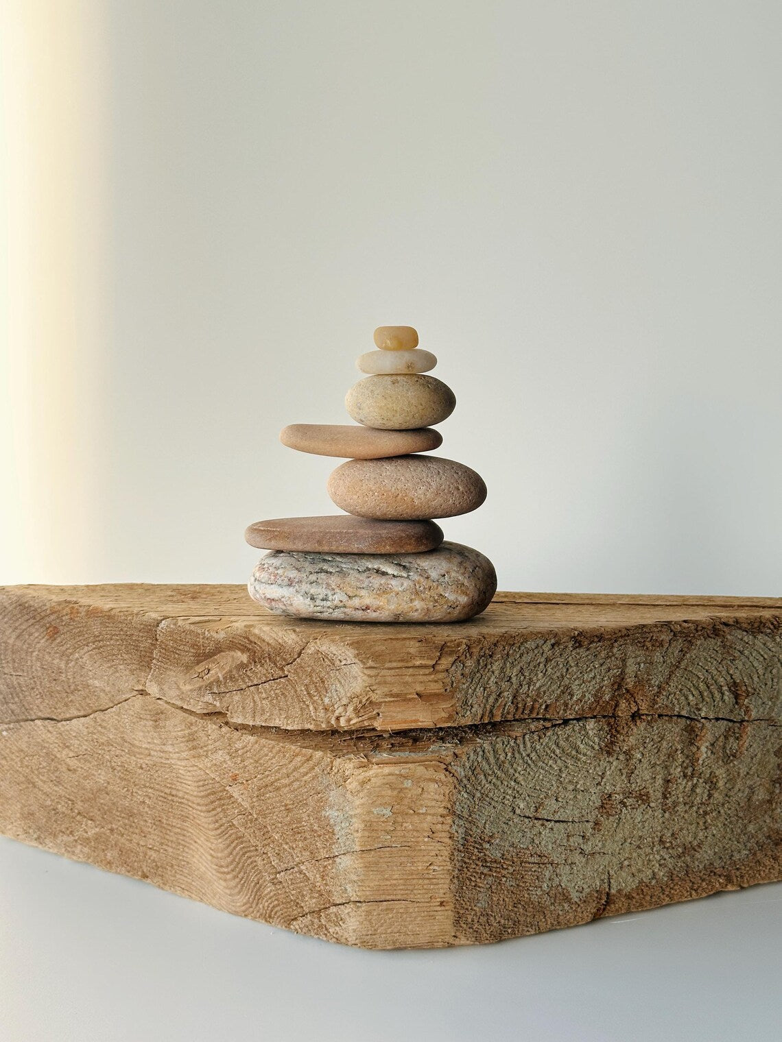 Baltic Sea Japandi Zen Balance Stones – 7-Stone Wabi Sabi Sculpture for Desk, Shelf & Meditation Decor