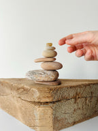 Baltic Sea Japandi Zen Balance Stones – 7-Stone Wabi Sabi Sculpture for Desk, Shelf & Meditation Decor
