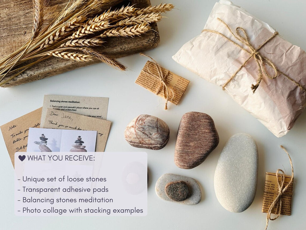 Baltic Sea Zen Garden Stone Cairn – 6-Stone Wabi Sabi Sculpture for Office Desk & Boho Shelf Decor