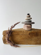 Baltic Sea Zen Garden Stone Cairn – 6-Stone Wabi Sabi Sculpture for Office Desk & Boho Shelf Decor
