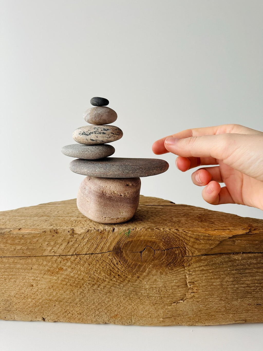 Baltic Sea Zen Garden Stone Cairn – 6-Stone Wabi Sabi Sculpture for Office Desk & Boho Shelf Decor