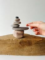 Baltic Sea Zen Garden Stone Cairn – 6-Stone Wabi Sabi Sculpture for Office Desk & Boho Shelf Decor