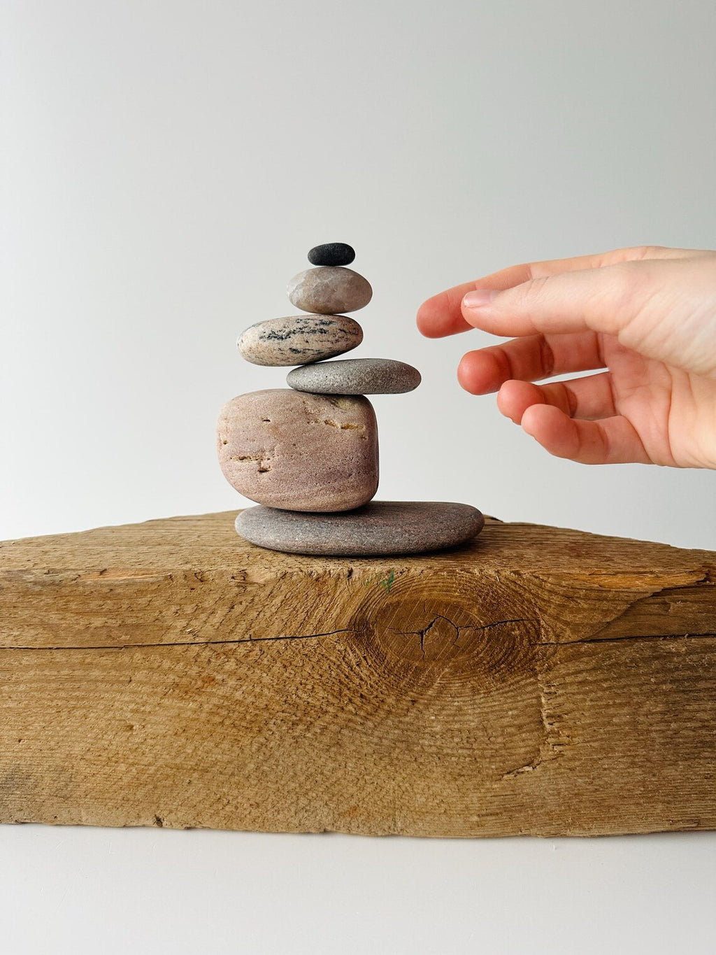 Baltic Sea Zen Garden Stone Cairn – 6-Stone Wabi Sabi Sculpture for Office Desk & Boho Shelf Decor