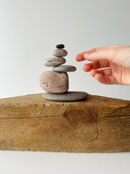 Baltic Sea Zen Garden Stone Cairn – 6-Stone Wabi Sabi Sculpture for Office Desk & Boho Shelf Decor