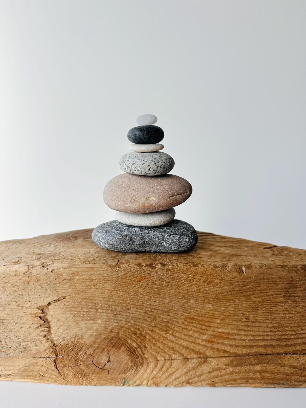 Baltic Sea Zen Balancing Stones – 7-Stone Wabi Sabi Sculpture for Desk, Shelf & Nightstand Decor
