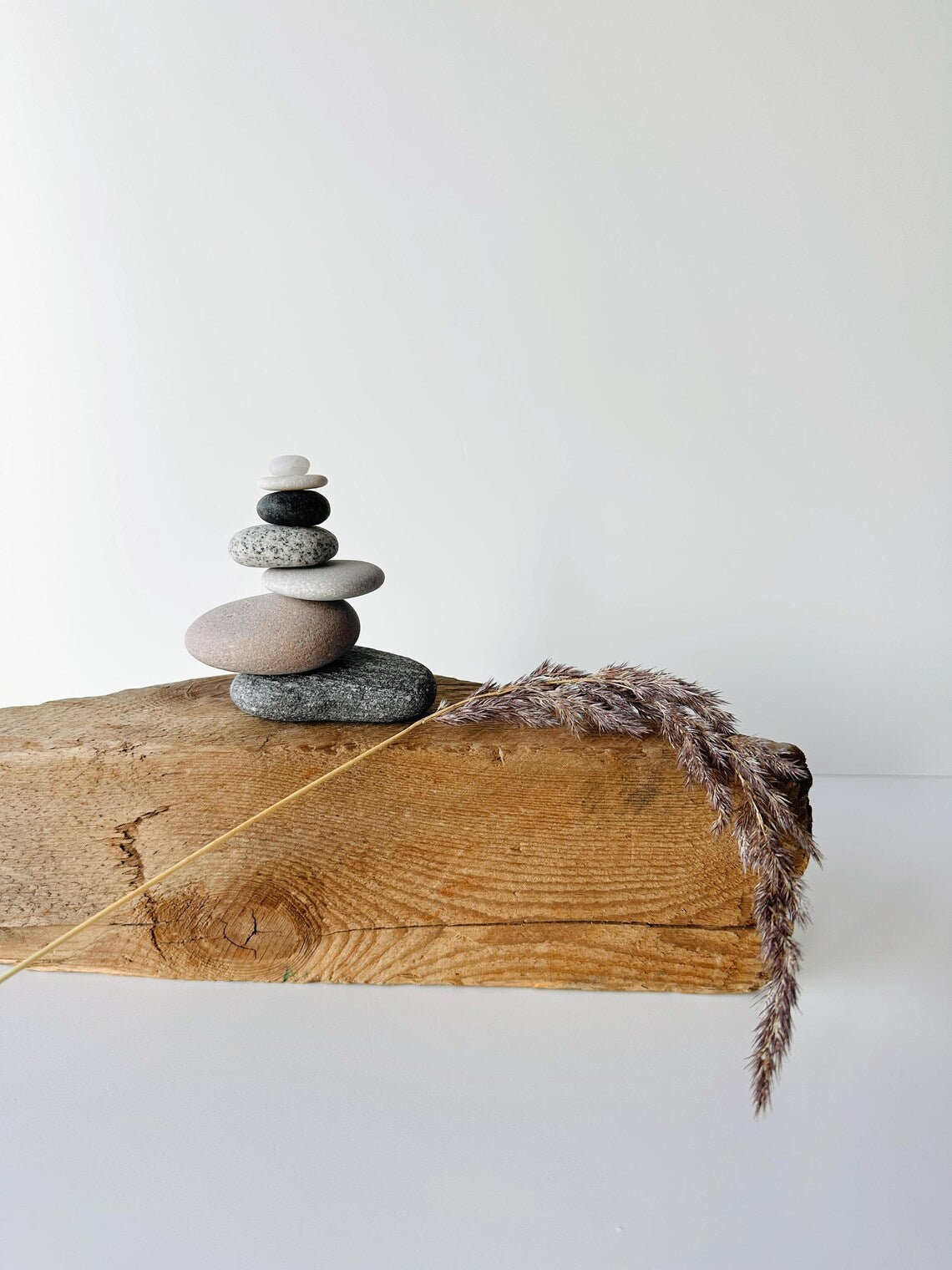 Baltic Sea Zen Balancing Stones – 7-Stone Wabi Sabi Sculpture for Desk, Shelf & Nightstand Decor