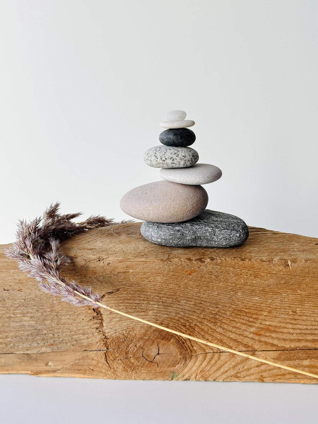 Baltic Sea Zen Balancing Stones – 7-Stone Wabi Sabi Sculpture for Desk, Shelf & Nightstand Decor