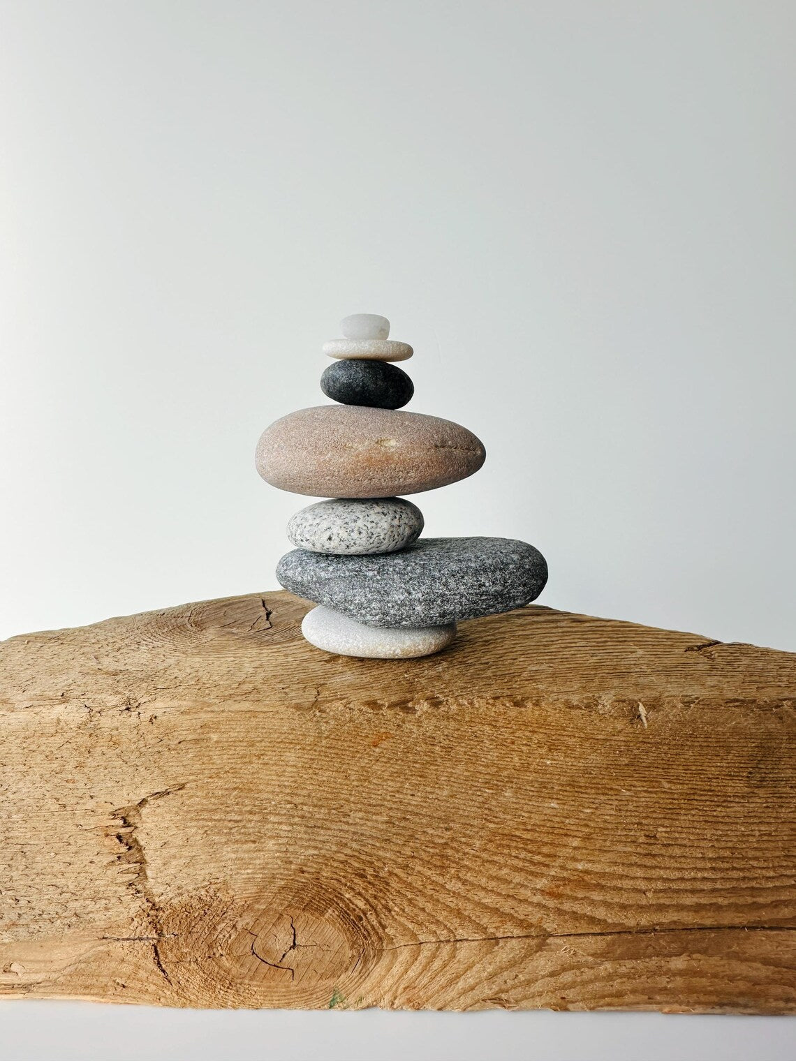 Baltic Sea Zen Balancing Stones – 7-Stone Wabi Sabi Sculpture for Desk, Shelf & Nightstand Decor