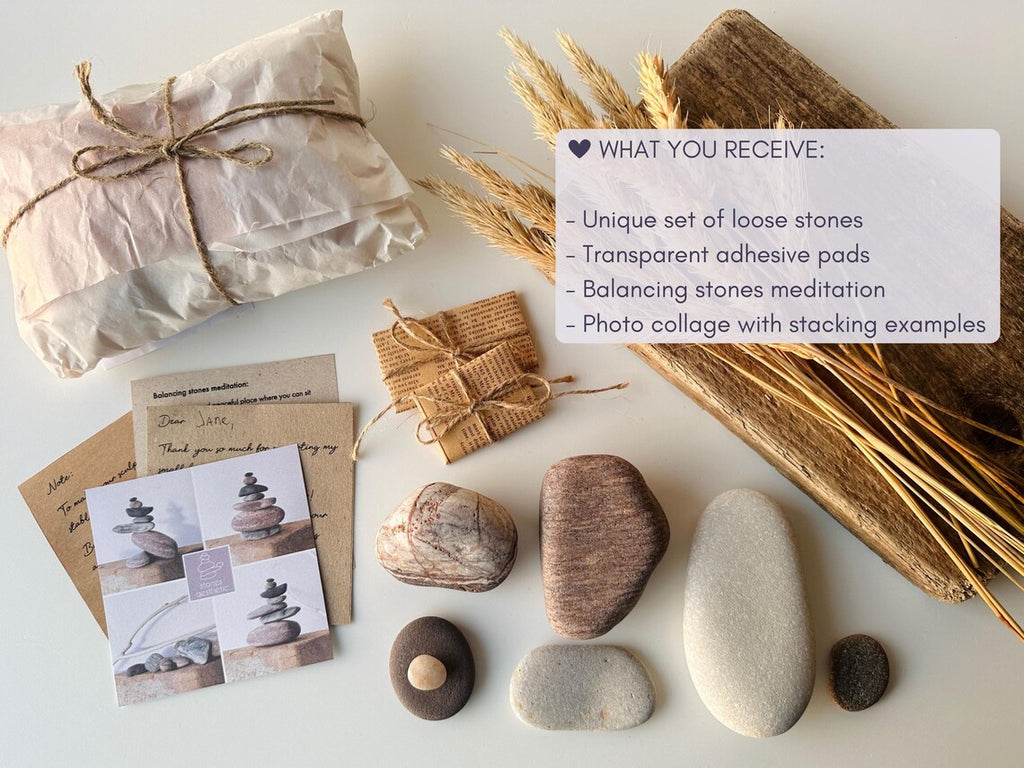 Baltic Sea Zen Balancing Stones – 7-Stone Wabi Sabi Sculpture for Desk, Shelf & Nightstand Decor