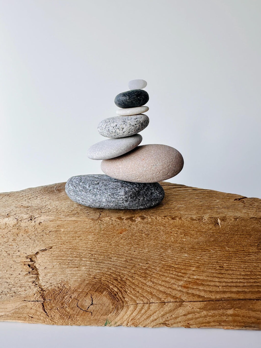 Baltic Sea Zen Balancing Stones – 7-Stone Wabi Sabi Sculpture for Desk, Shelf & Nightstand Decor