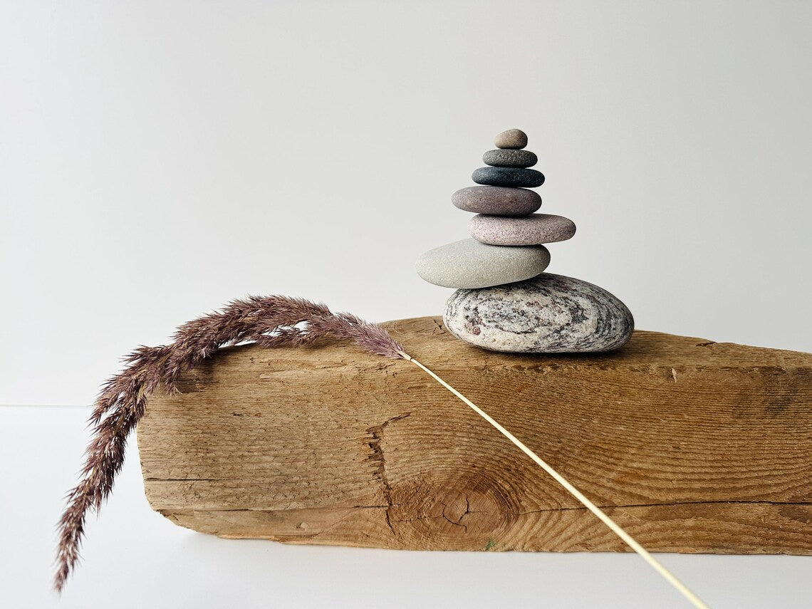Baltic Sea Balancing Stone Cairn – 7-Stone Meditation Sculpture & Anxiety Relief Gift