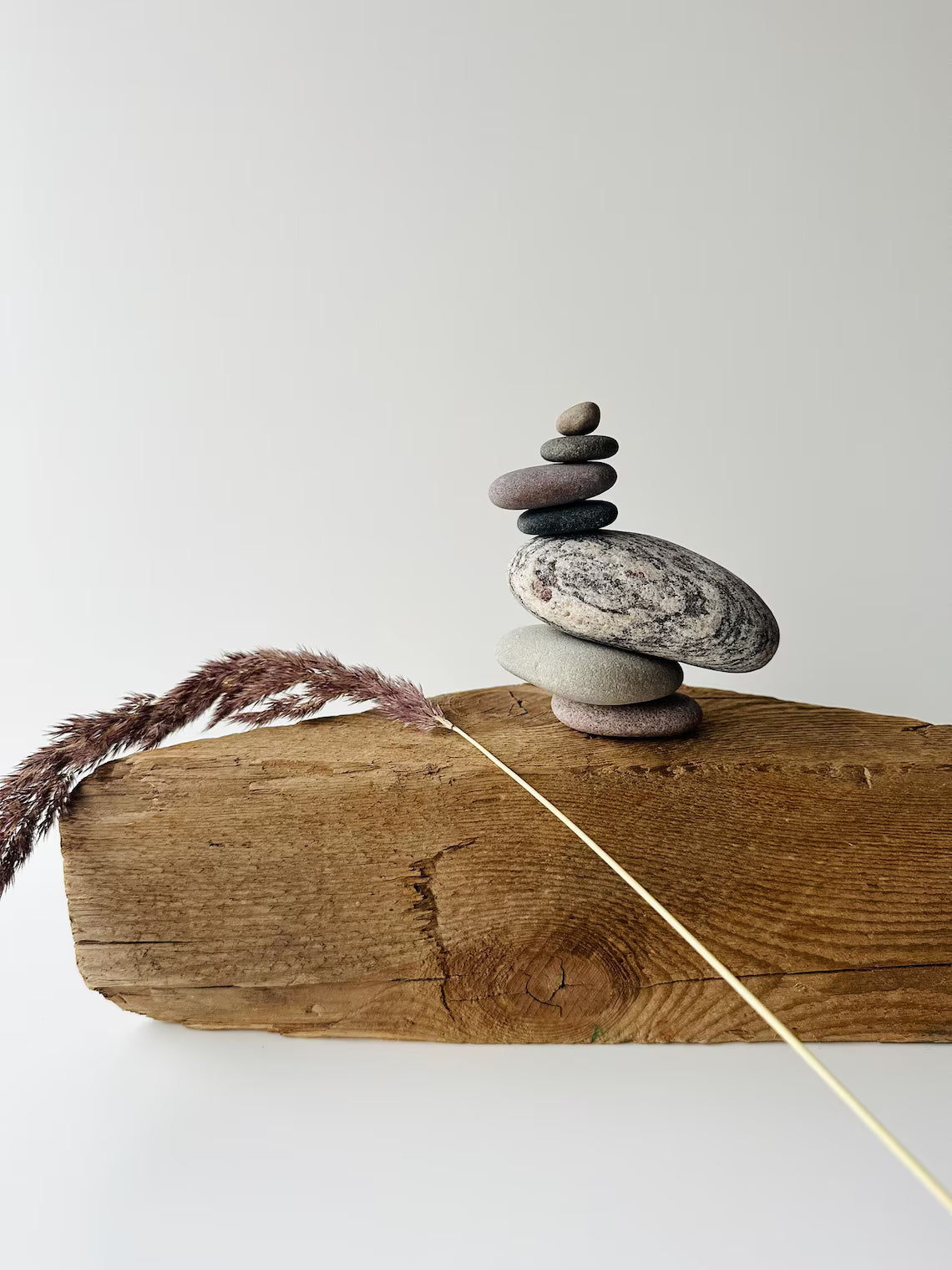 Baltic Sea Balancing Stone Cairn – 7-Stone Meditation Sculpture & Anxiety Relief Gift